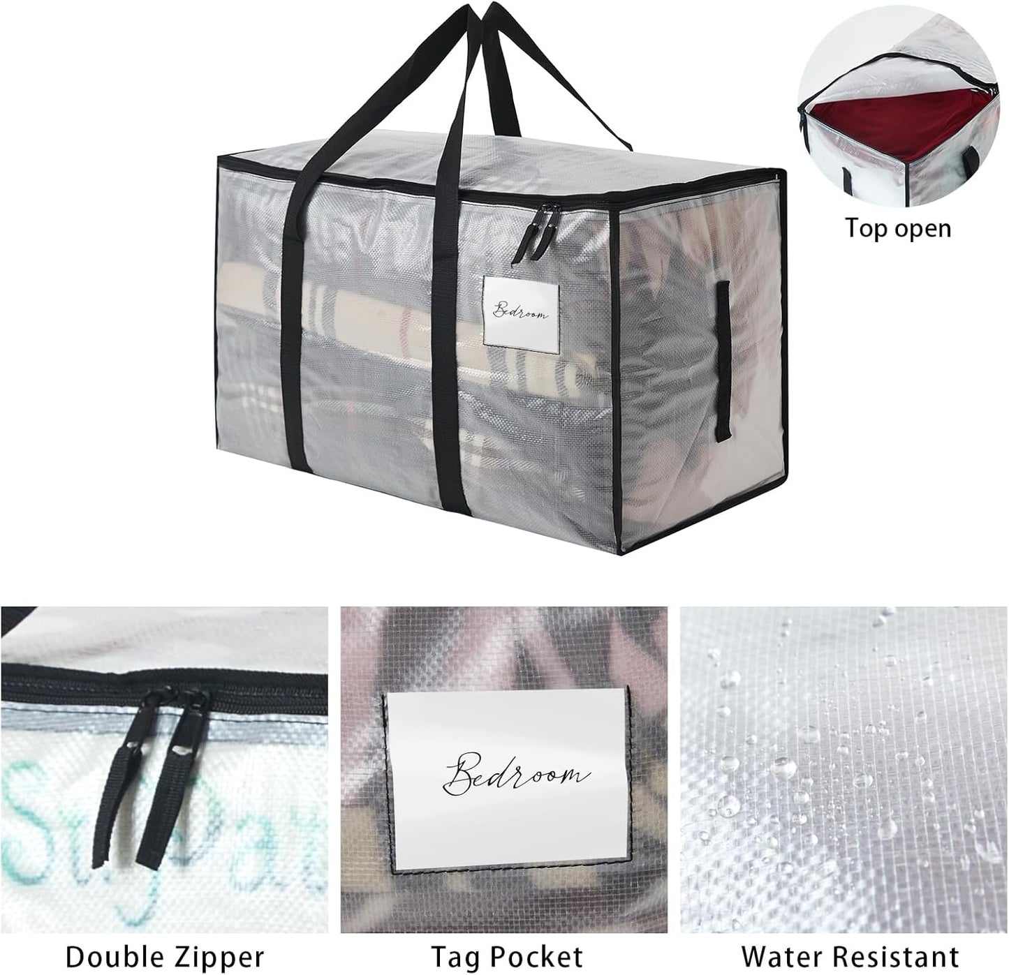 Heavy Duty 93L (24.5 Gallon) Stackable Storage Bins with Fully Openable Lids, Moving Bags Heavy Duty, Clear Plastic Totes for Moving Storage, Home Organization, Closet, Dorm Room. 10 pack