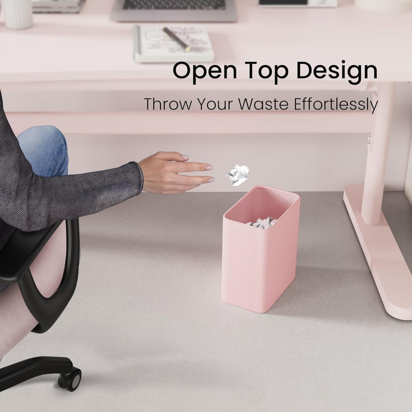 Cesun Pink Bathroom Trash Can 2.1 Gallon Wastebasket, Small Modern Metal Garbage Can Office Waste Basket, Stainless Steel Trash Bin for Bedroom, Home Office, Toilet, rv, Near Desk, Under Sink