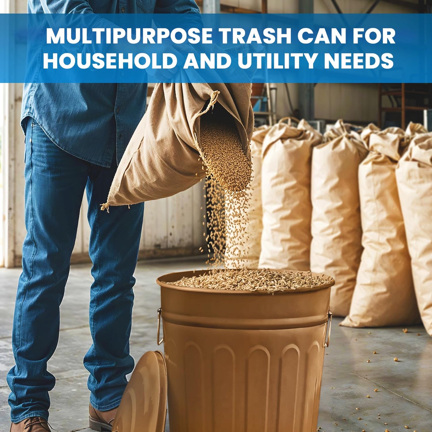 Plexon Round Trash Can 13 Gallon, Vintage Metal Outdoor Trash Can with Lid, Retro Farmhouse Garbage Container, Old School Modern Ash Bucket, Copper