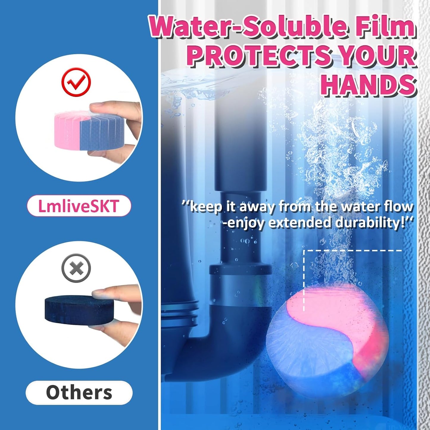 Automatic Toilet Bowl Cleaner Tablets, 30-Pack Long-Lasting Toilet Tank Cleaner for Bathroom, Blue Water Freshener, Prevents Stains & Odor, Safe for All Toilets (30, Blue and yellow)