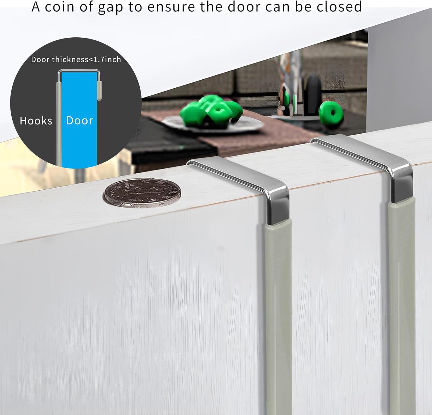 FYY Over The Door Hooks, 4 Pack Upgraded Long Door Hangers Hooks with Rubber Prevent Scratches Heavy Duty Organizer Hooks for Hanging Clothes, Towels, Hats, Coats, Bags Grey