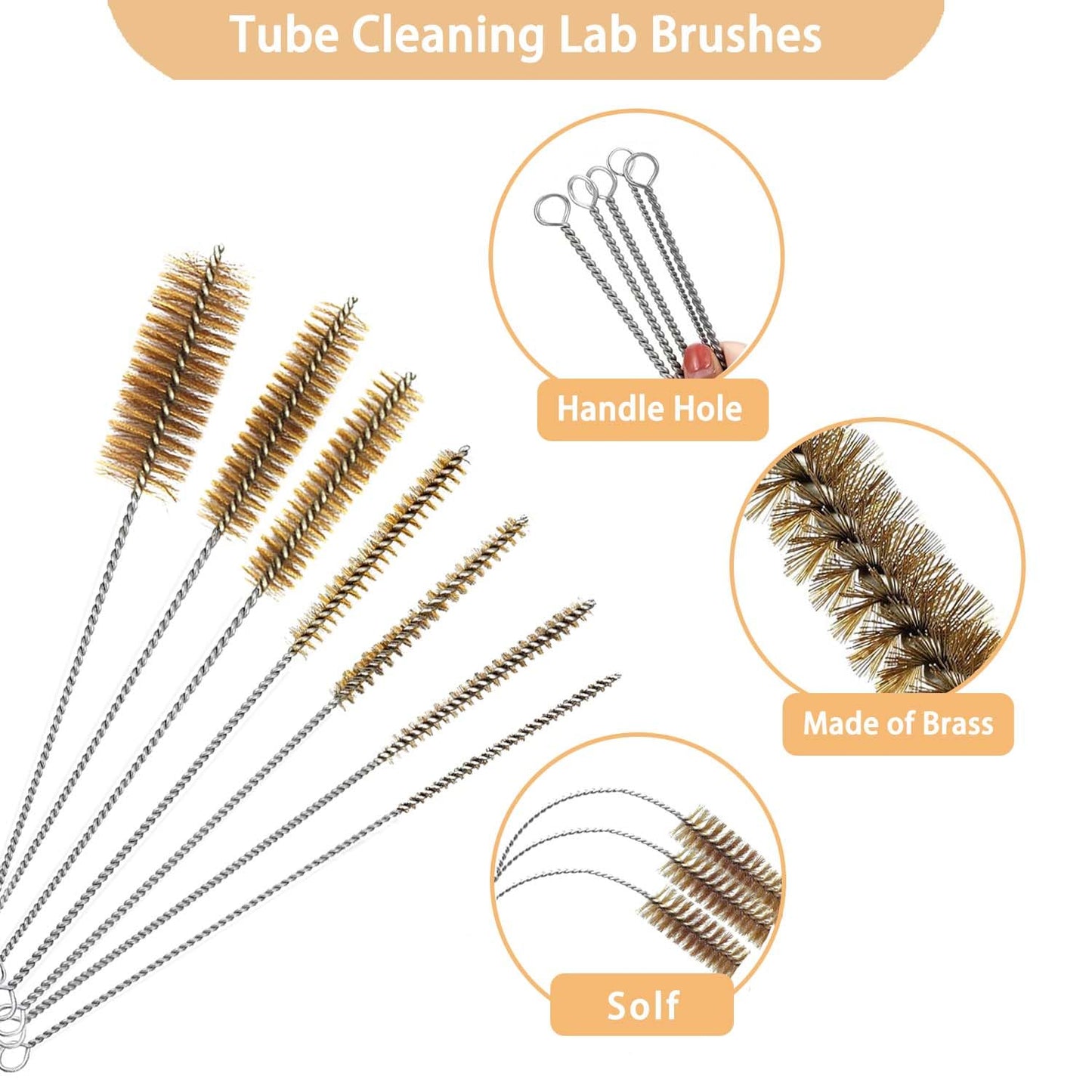 7pcs Brass Tube Brushes Bottle Brush Wire Tube Brushes,Long Wire Cleanling Brushes,Tube Cleaning Lab Brushes Straw Cleaner Brush Wire Bottle Brush Pipe Cleaner for Tubes,Bottle,Glass