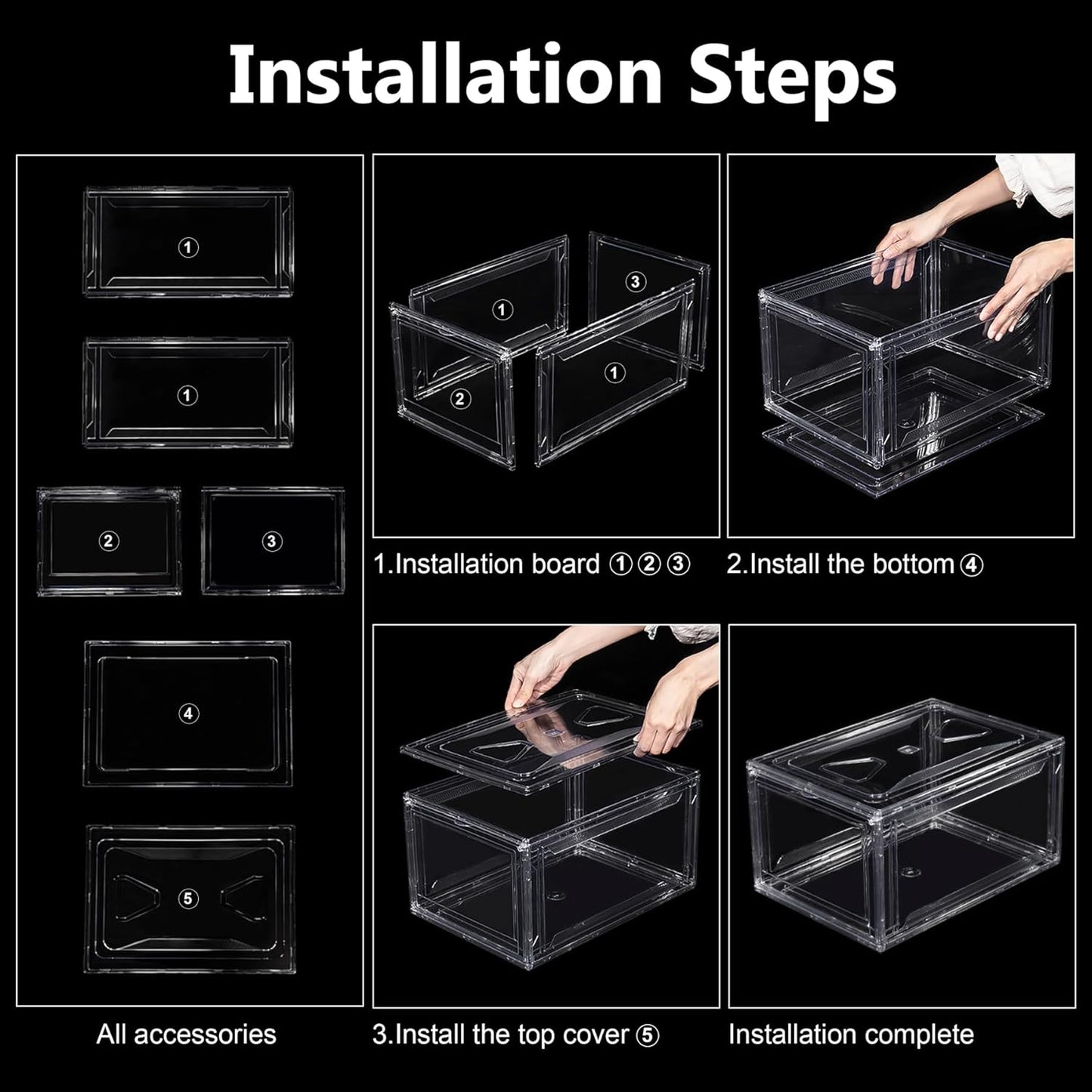 3 Pack Acrylic Shoe Boxes, Ultra Clear Shoe Boxes Stackable, Shoe Storage Box Sneaker Storage for Sneakerhead, Foldable Shoe Organizer with Magnetic Door, Professional Shoe Display Fits US Size 15