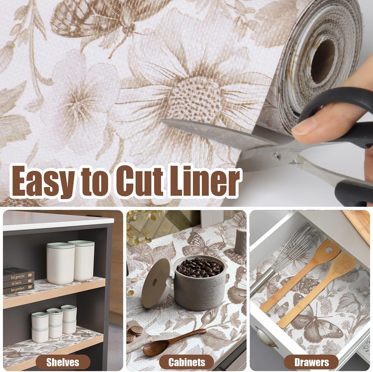 Drawer and Shelf Liner for Kitchen Cabinets,Non-Adhesive Cabinet Liner,Non Slip Waterproof Drawer Liner,Easy to Clean Strong Grip Kitchen Liner for Cupboard,Dresser,Shelves,(12In x 16.4FT)