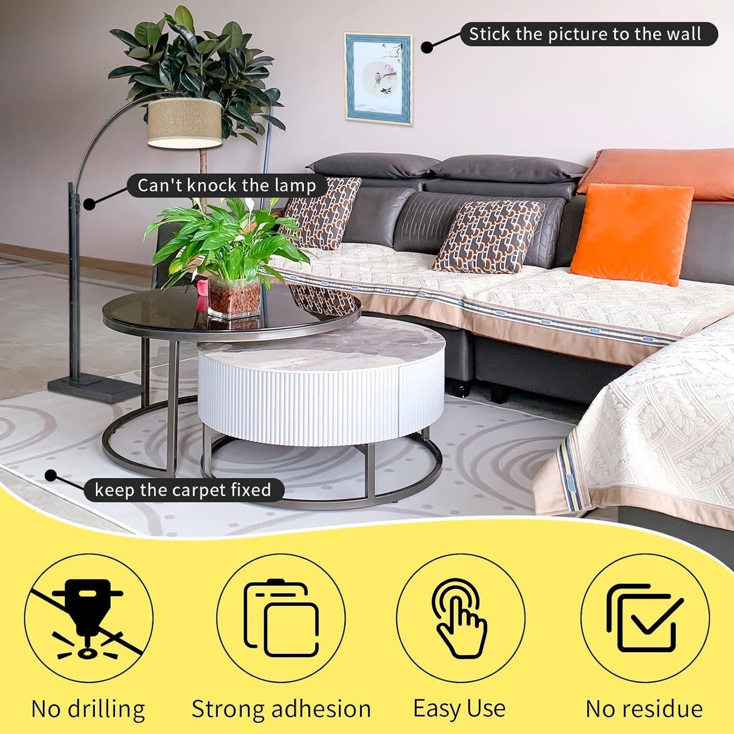 3Pack Double Sided Tape Heavy Duty, 2in x 66FT, Universal High Tack Strong Wall Adhesive with Fiberglass Mesh, Super Sticky Resistante Clear Tape, Easy Use Mounting Tape White