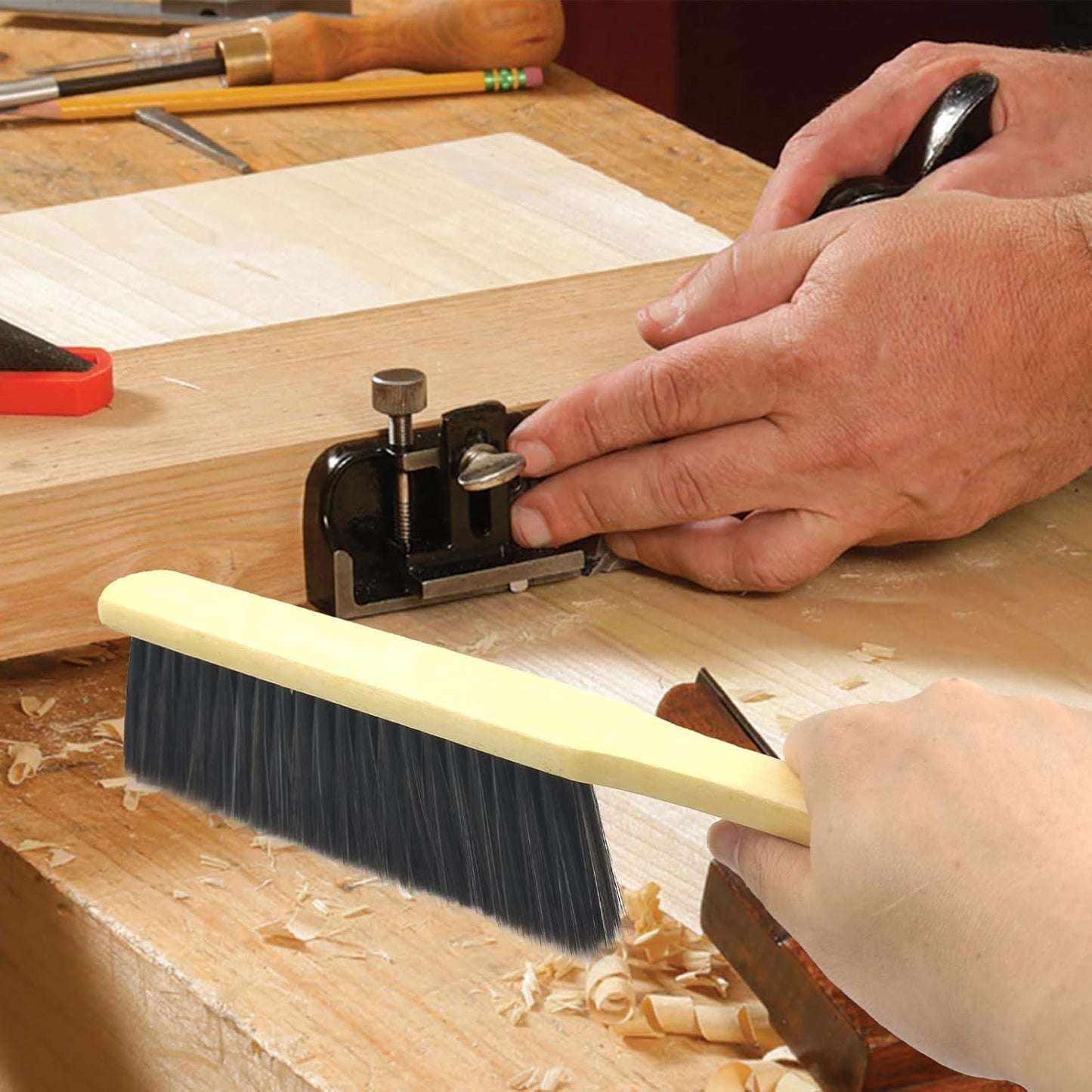 2 Pcs Hand Broom Brush, Wooden Handle Soft Bristle Cleaning Dust Brush，for Furniture, Bed, Car, Bench, Crevice Cleans, Sofa, Fireplace, Clothes (Straight Handle)