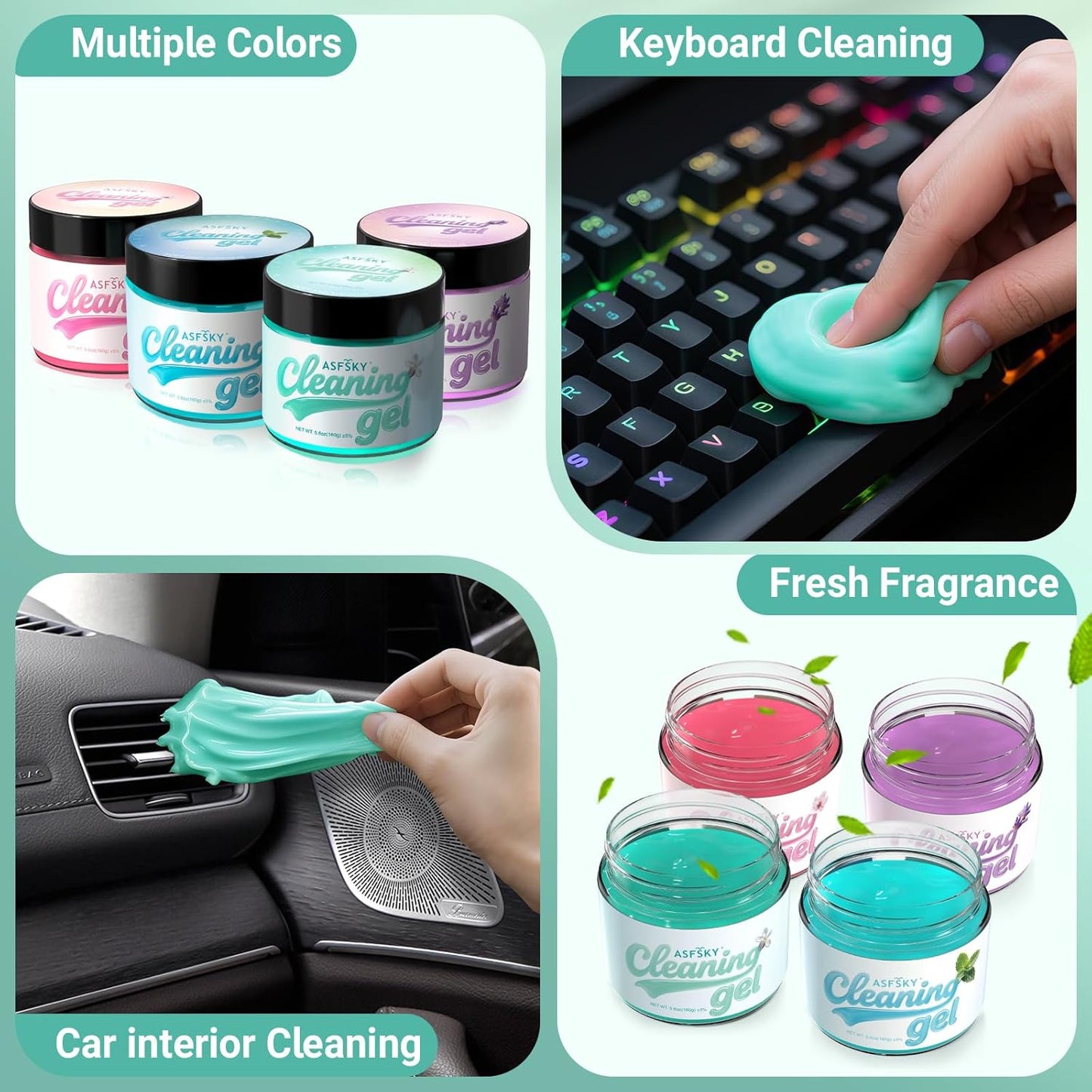 ASFSKY Car Cleaning Gel (Aromatherapy aroma) Dust Cleaning Putty Universal Car Interior Cleaner Keyboard Dust Remover Car Slime Gifts for Men Women girl（4 pack）