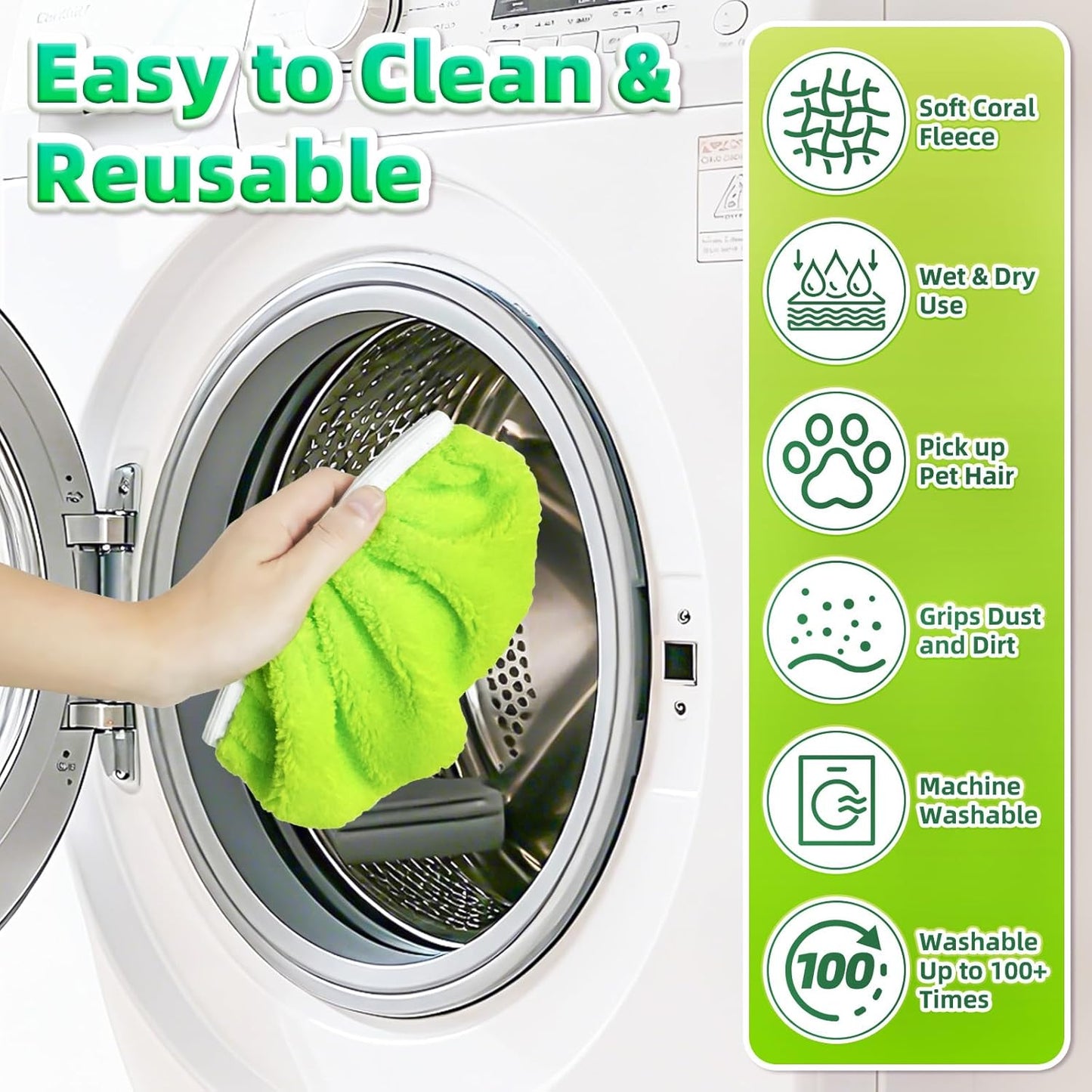 Reusable Mop Pads fit Swiffer Sweeper Mop - Microfiber Wet Pads Refill & Machine Washable Dry Sweeping Cloths for Mopping All Sealed Floors - Hardwood, Laminate, Tile & Stone (Mop is not Included)