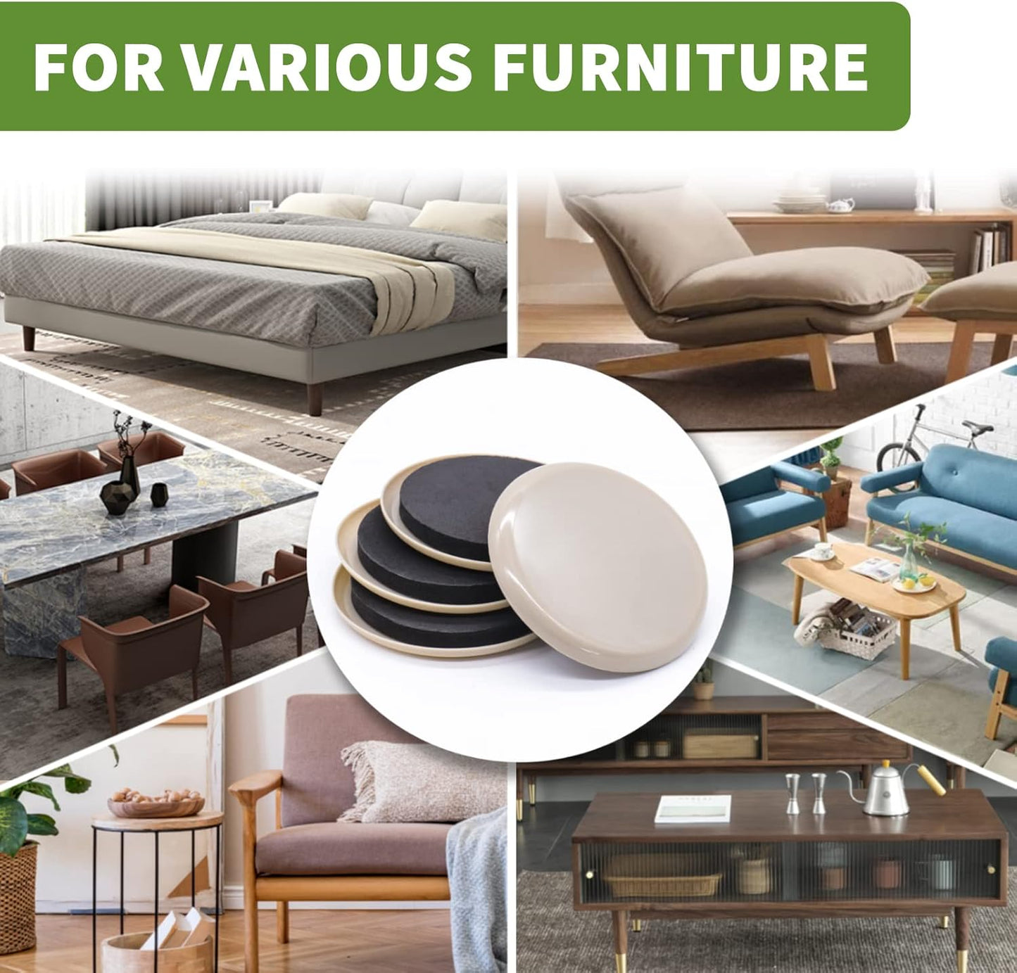 Furniture Sliders for Carpet 8 PCS - 3 1/2 inch Furniture Moving Slider Chair Legs Floors Protectors– Move Your Furniture Easy & Safely(for Carpet)