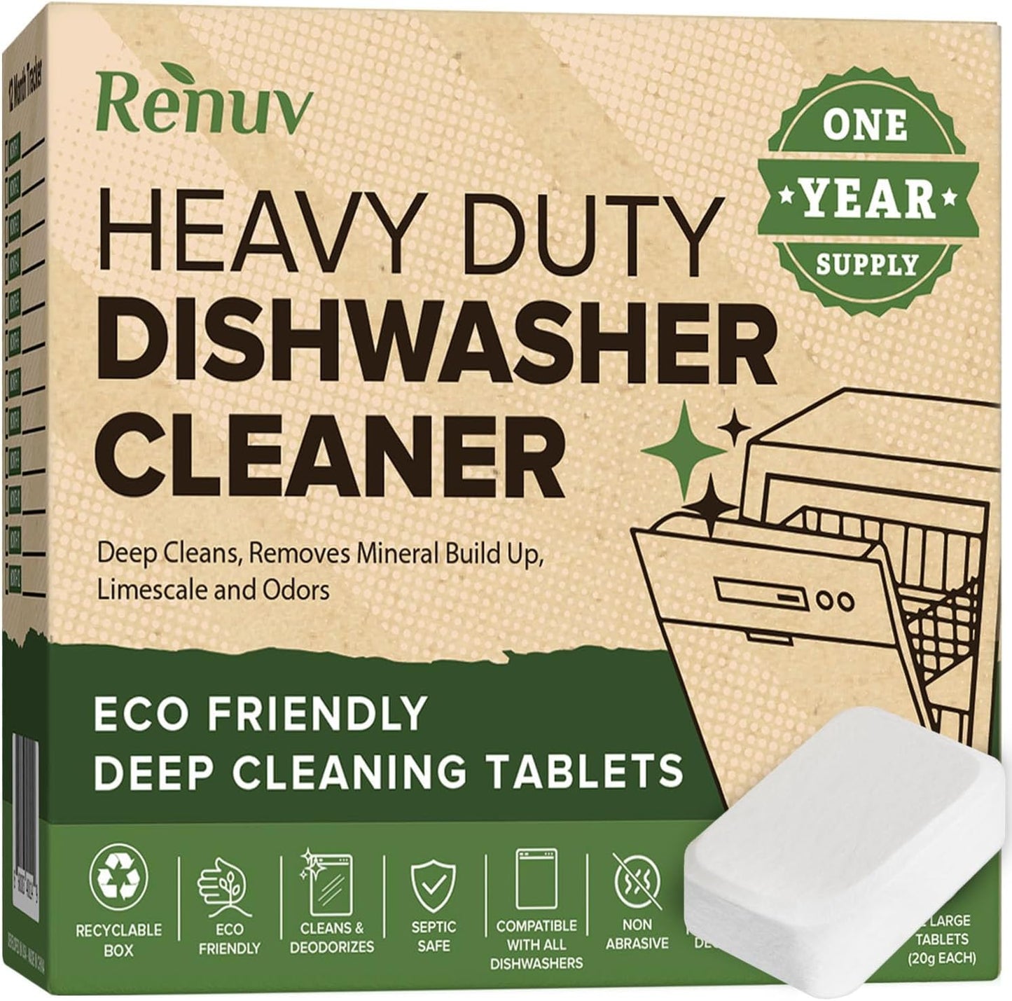Renuv Washing Machine Cleaner + Dishwasher Cleaner Bundle - Heavy Duty Appliance Deep Cleaning, Descaling and Deodorizing