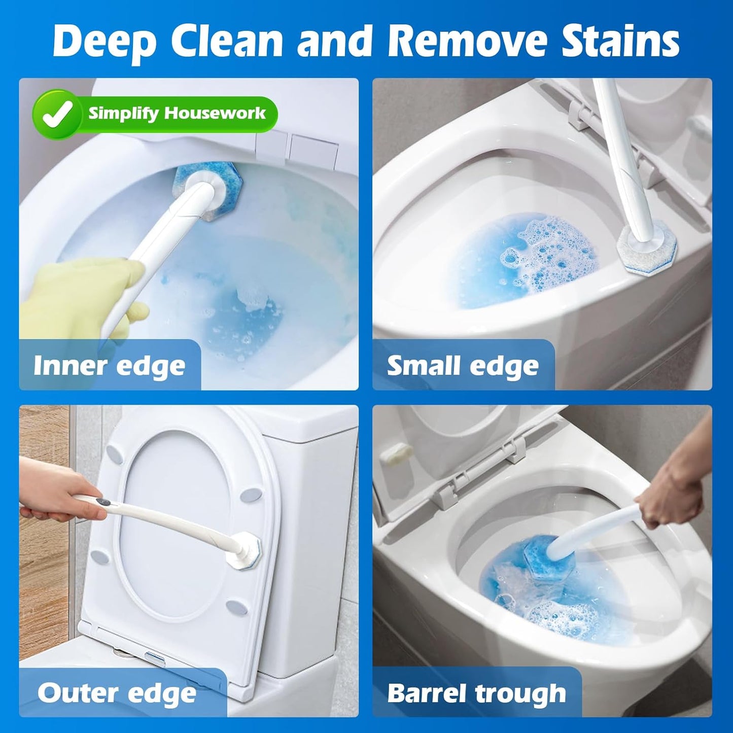 50 Count Upgraded Toilet Wand Refills | 2X Cleaning Power Toilet Bowl Cleaners | Extra Foam Disposable Brush Heads | Compatible with Most Toilet Cleaning Systems