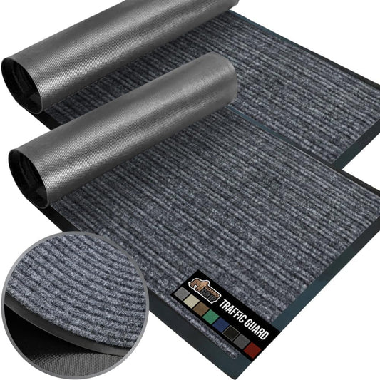 GORILLA GRIP Traffic Guard Door Mat, 2 Pack, Heavy Duty Waterproof Doormat, Commercial Office Space Welcome Mats, Stain and Fade Resistant, Low Profile, Strong Rubber Backing, 35x23, Gray