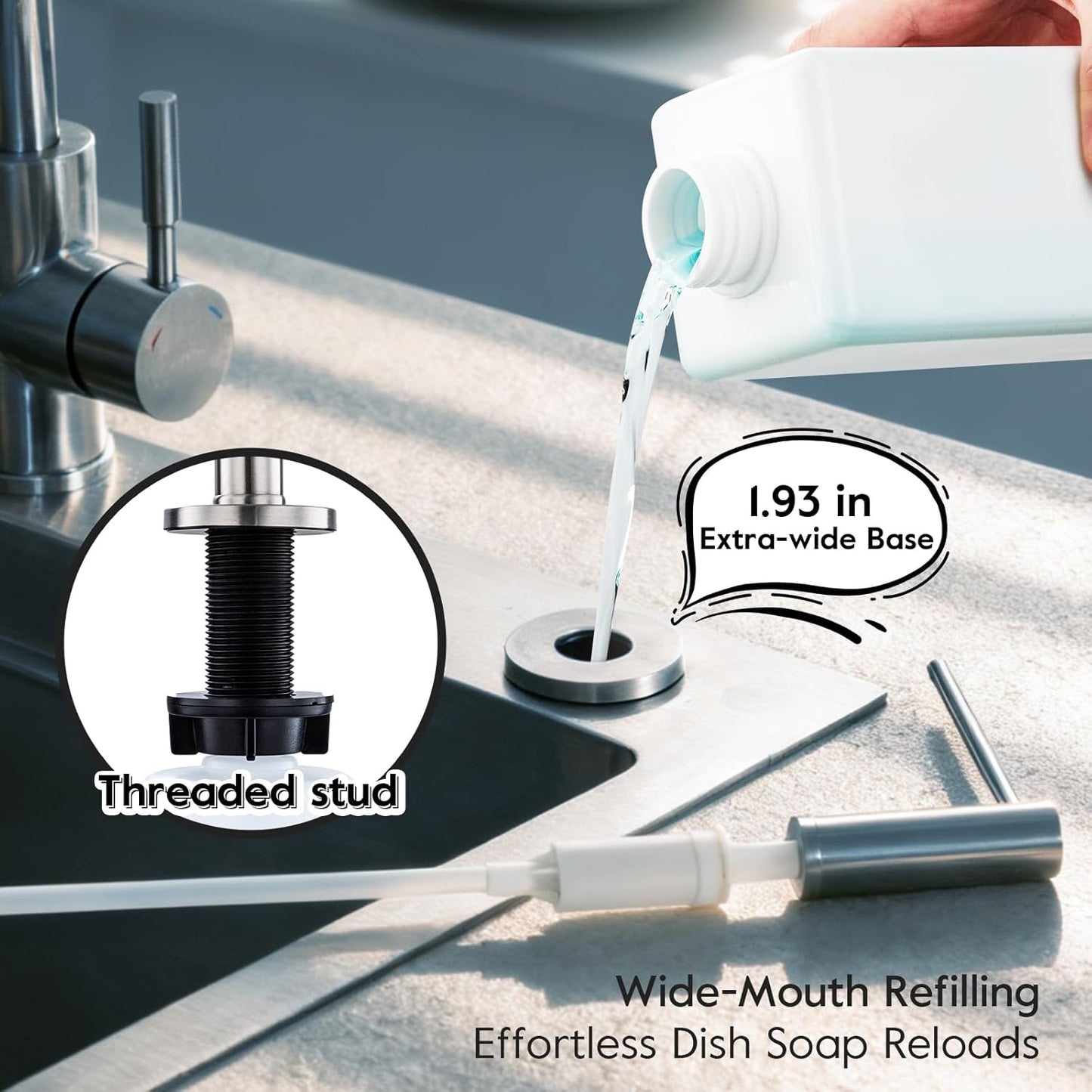 GAPPO Soap Dispenser for Kitchen Sink, Built in Sink Soap Dispenser, Brushed Nickel Stainless Steel Pump Head, Lotion Dispenser with Refillable 17 OZ Bottle