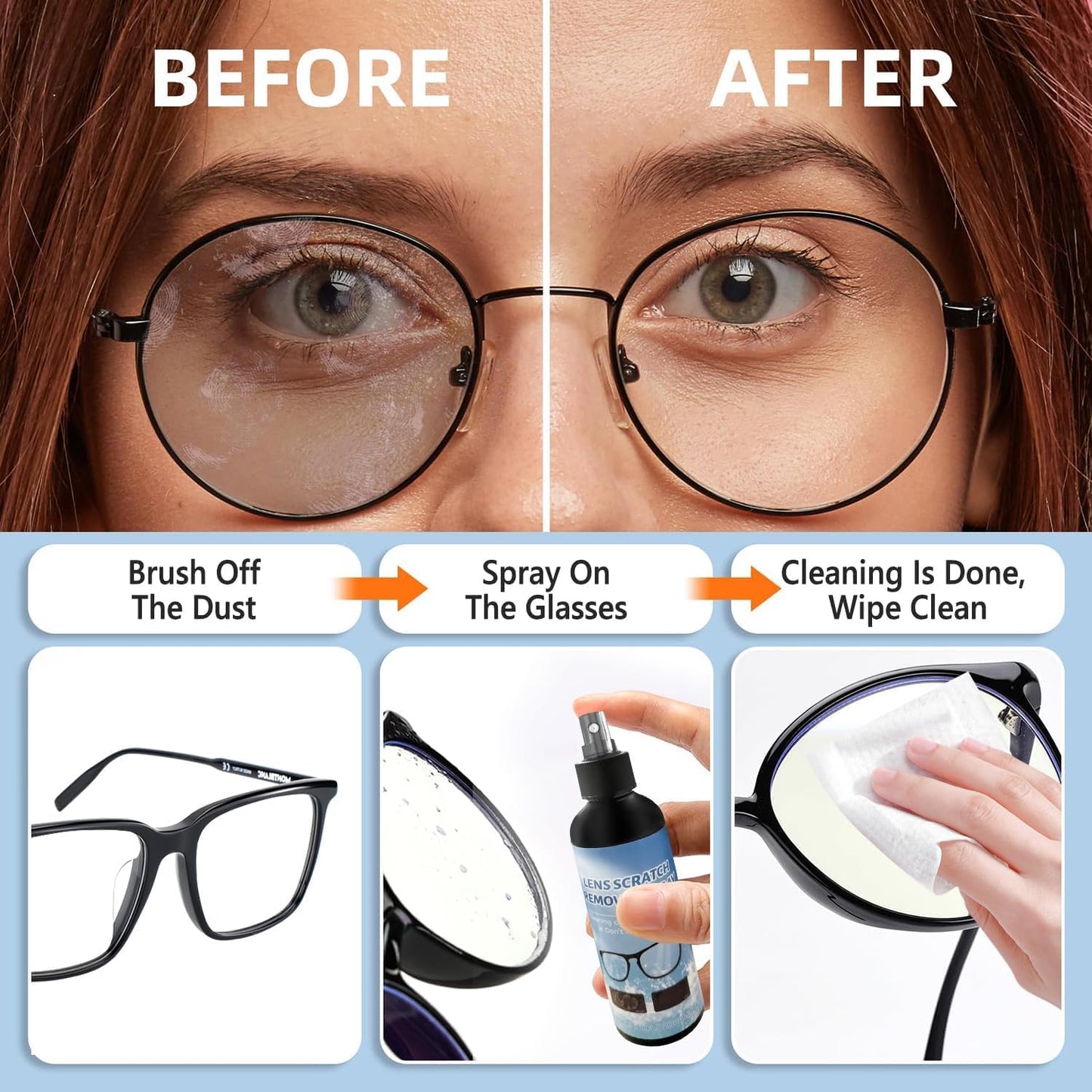 2PCs Lens Scratch Remover for Eye glasses, Lens scratch removal spray,Eyeglass Scratch Remover,Glasses Windshield Repair Fluid