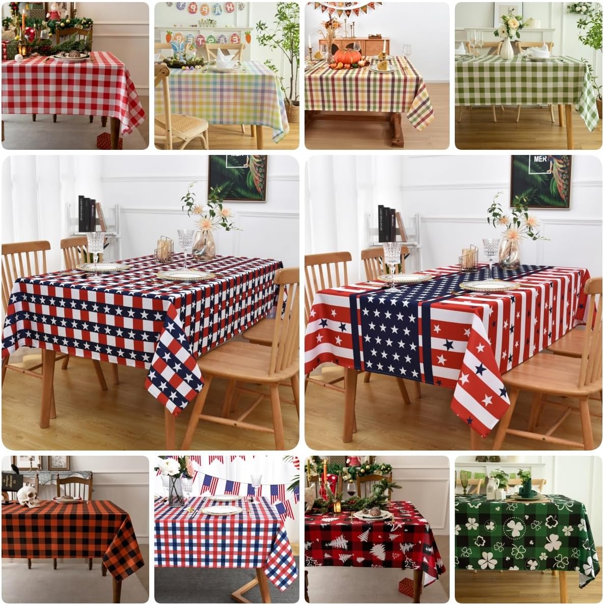 Gingham Tablecloth Fabric - Oblong 58x120 Water Resistant Autumn Plaid Table Cloth for Indoor/Outdoor Use - Fall Tabletop Cover for Halloween, Picnics, Gardens, and Thanksgiving Day