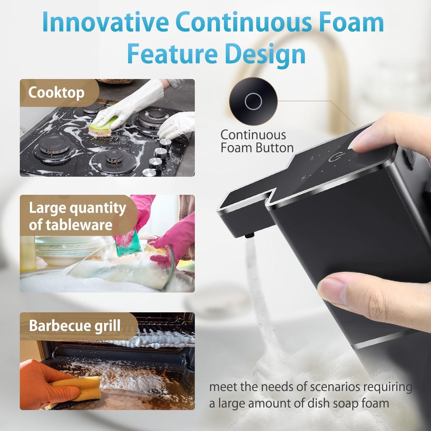 Automatic Foaming Soap Dispenser Touchless 380ml/12.8oz Rechargeable Hand Soap Dispenser Wall Mounted 4 Levels Adjustable Foam Soap Pump for Bathroom Kitchen Dish Soap