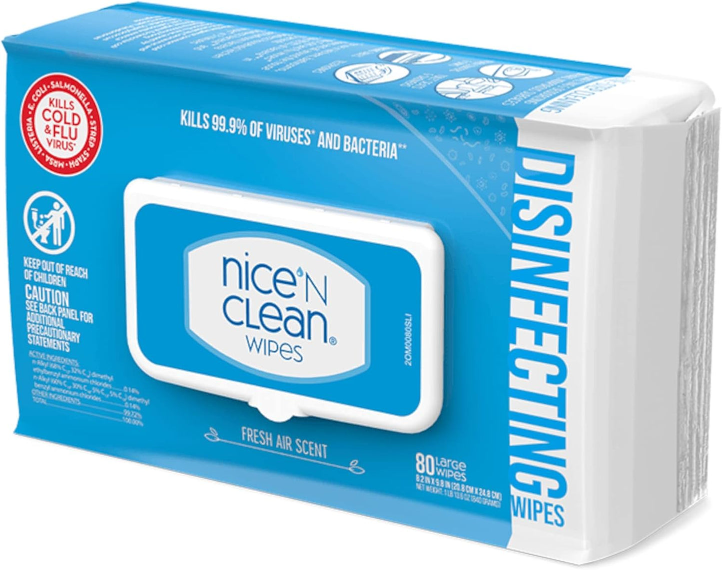 Nice 'N Clean Disinfecting Surface Wipes 80ct | Cleans & Disinfects Home & Kitchen Surfaces | Fresh Scent