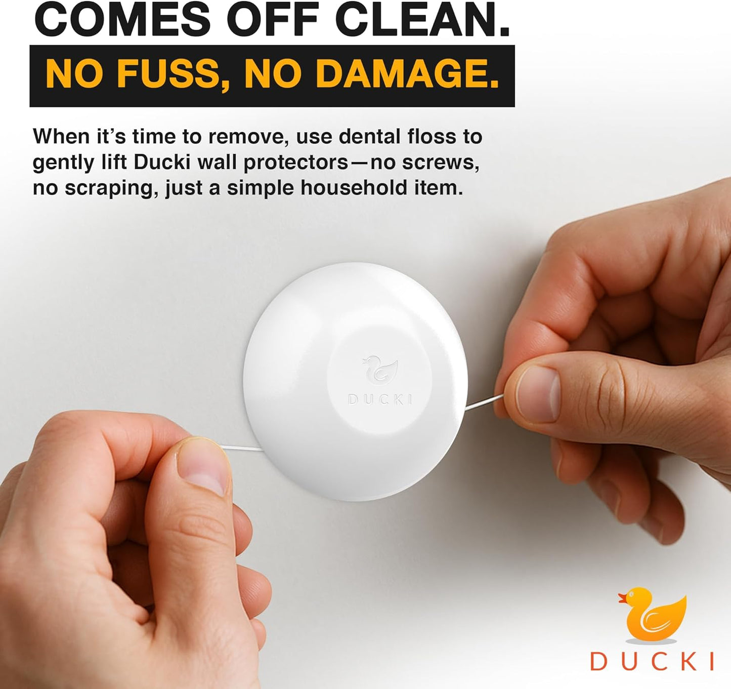 Ducki Door Stop Wall Protector | Self Adhesive Door Knob Wall Protectors from Door Knobs | Rubber Door Stoppers for Wall Damage & Noise | Durable, Shock Absorbent & Discreet | 2 Pack White Door Stops