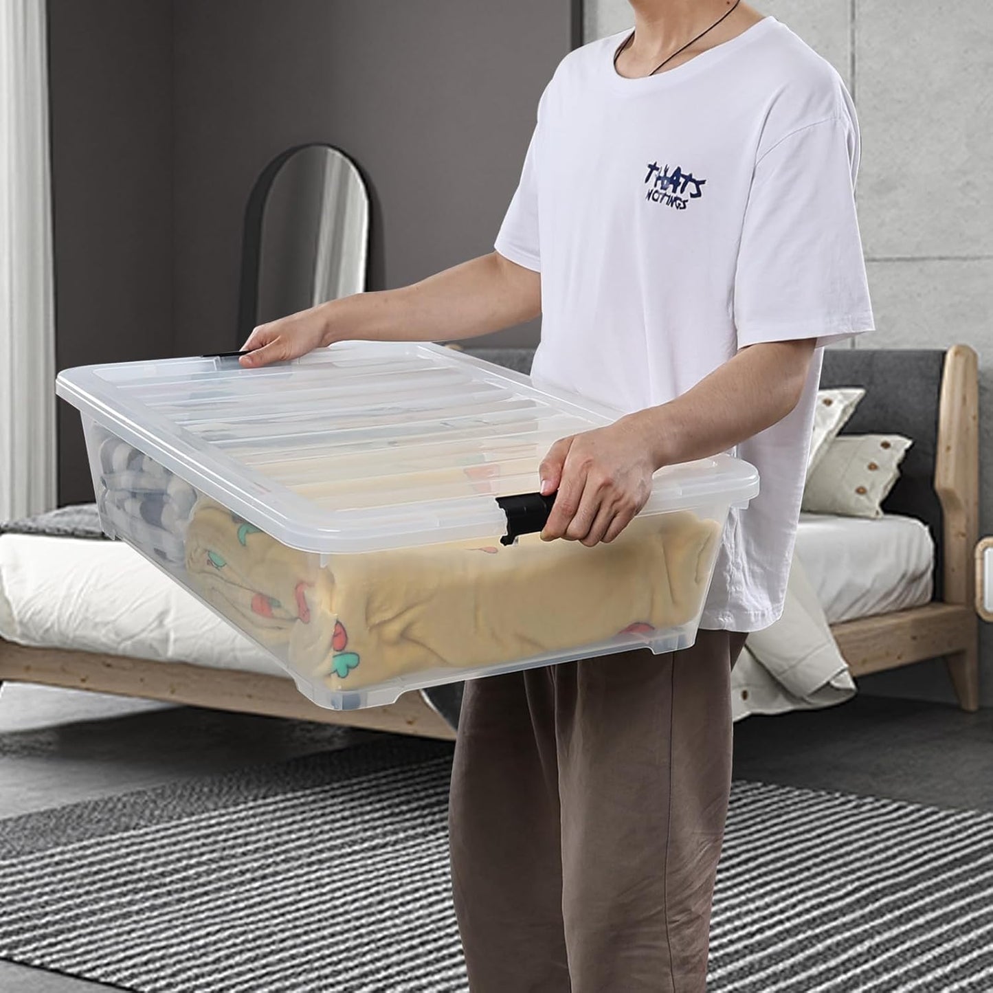 3-Pack 50 Quart Under the Bed Low Profile Storage Boxes, Large Under Bed Storage Bin with Easy Rolling Caster Wheels, Clear