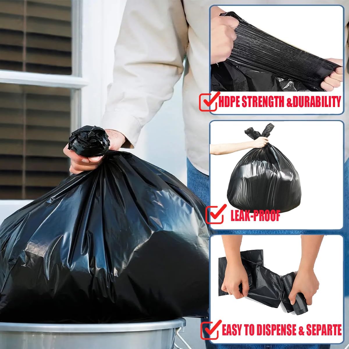 30 Gallon Trash Bags, 100 Count Black Garbage bags, Multi-purpose Trash Can Bin Liners for Bathroom, Office, Industrial, Commercial, Janitorial, Municipal, Recycling