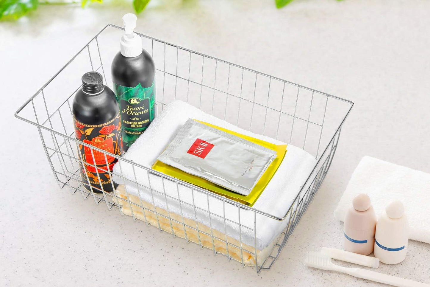 Freezer Wire Storage Baskets,Farmhouse Organizer Storage Bins Large Organizer Bins for Laundry Room, Closets, Garage, Office, Bathroom, Pantry Organization Storage Bins -Set of 2 (Chrome)