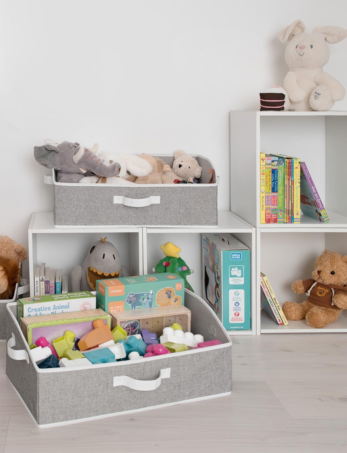 StorageWorks Closet Storage Bins, Trapezoid Organizer Box for Shelves, Fabric Clothes Bin, Foldable Organizing Baskets with Handles, Large, Gray, 3-Pack