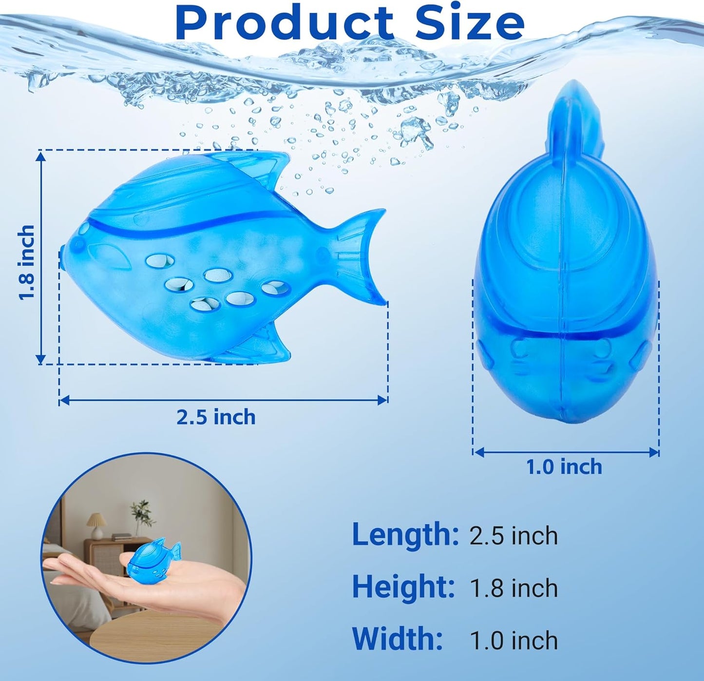 Funmit 12 Pack Universal Humidifier Cleaner Fish Compatible with Almost All Humidifiers and Fish Tanks, Purifies Water, Prevents Hard Water Build-Up, Reduces Scale, Blue