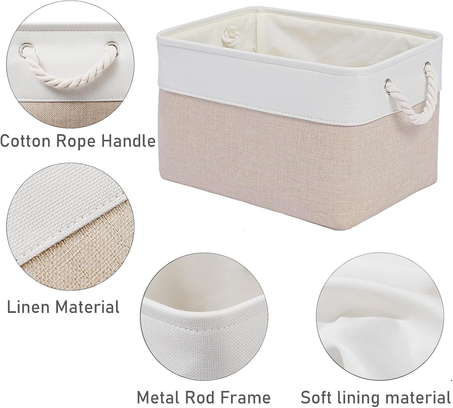 15x11x9.5 Inch Storage Baskets for Shelves,3 Pack Storage Bins，Foldable Organizer Boxes, Decorative Storage Basket for Organizing Clothes, Toys, Books, Foldable Cloth Baskets (White&Beige)