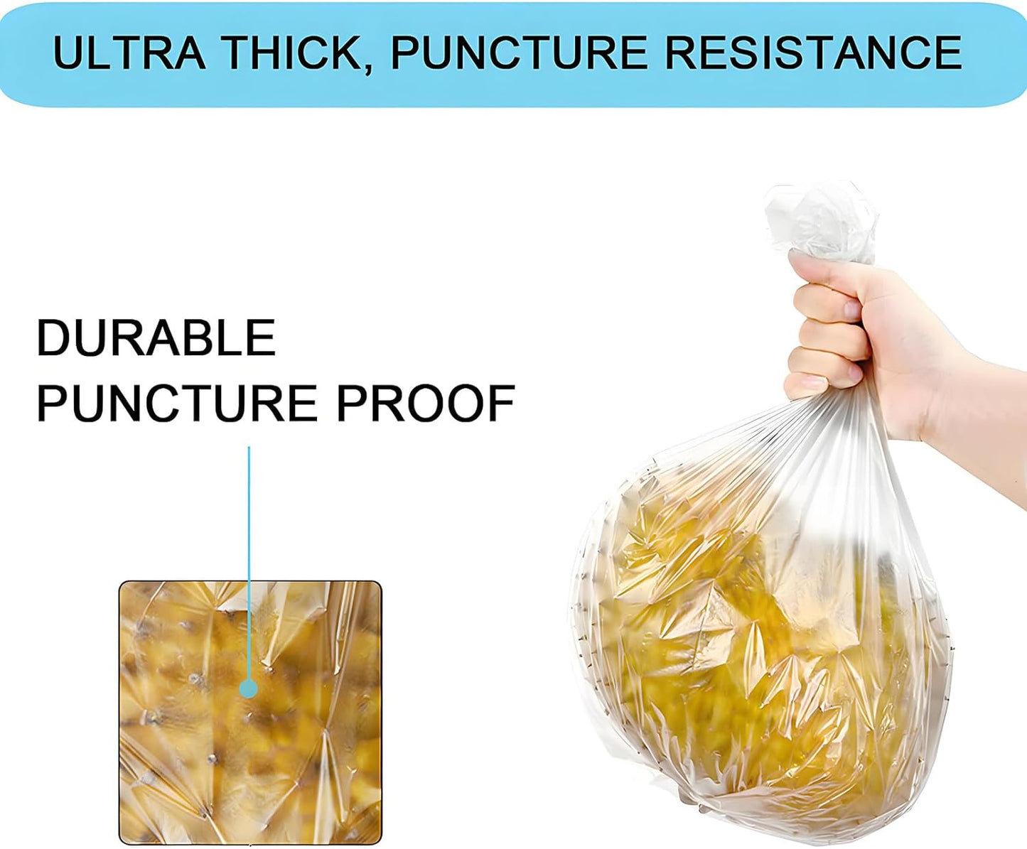 2 Gallon Small Plastic Trash Bags, 7.5 Liters Clear Wastebasket Liners Garbage Bags for Home, Office, Bathroom, 100 Counts