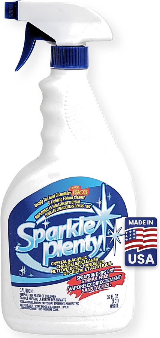 Sparkle Plenty Chandelier Cleaner Drip Dry Spray No Wipe - Dust Remover & Streak Free Glass Cleaner Spray for Chandeliers Crystals & Window Screen Surface - All Purpose Cleaning Supplies (32 oz)