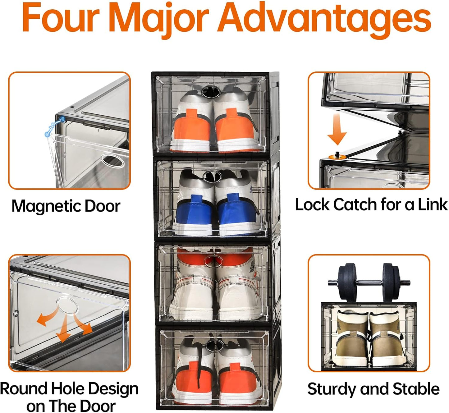 12 Pack Shoe Boxes Stackable,Upgraded Sturdy Shoe Storage Boxes with Clear Magnetic Door,Multifunctional Sneaker Storage, Shoe Box Organizer Fit up to US Size 12 Gray(13.8”x 9.84”x 7.1”)