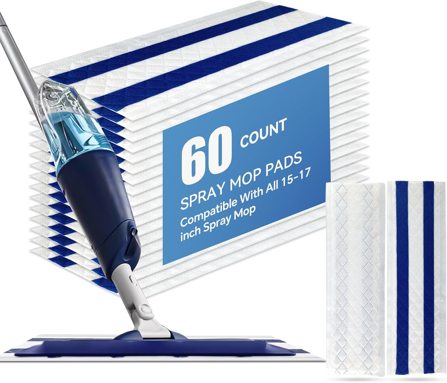 60 Count Ultrathick Microfiber Mop Pads Refills for Bona Hardwood Floor Cleaner & All 15''-17''Hook & Loop System Mop.Disposable Heavy Duty Mopping Pads for Floors Cleaning.