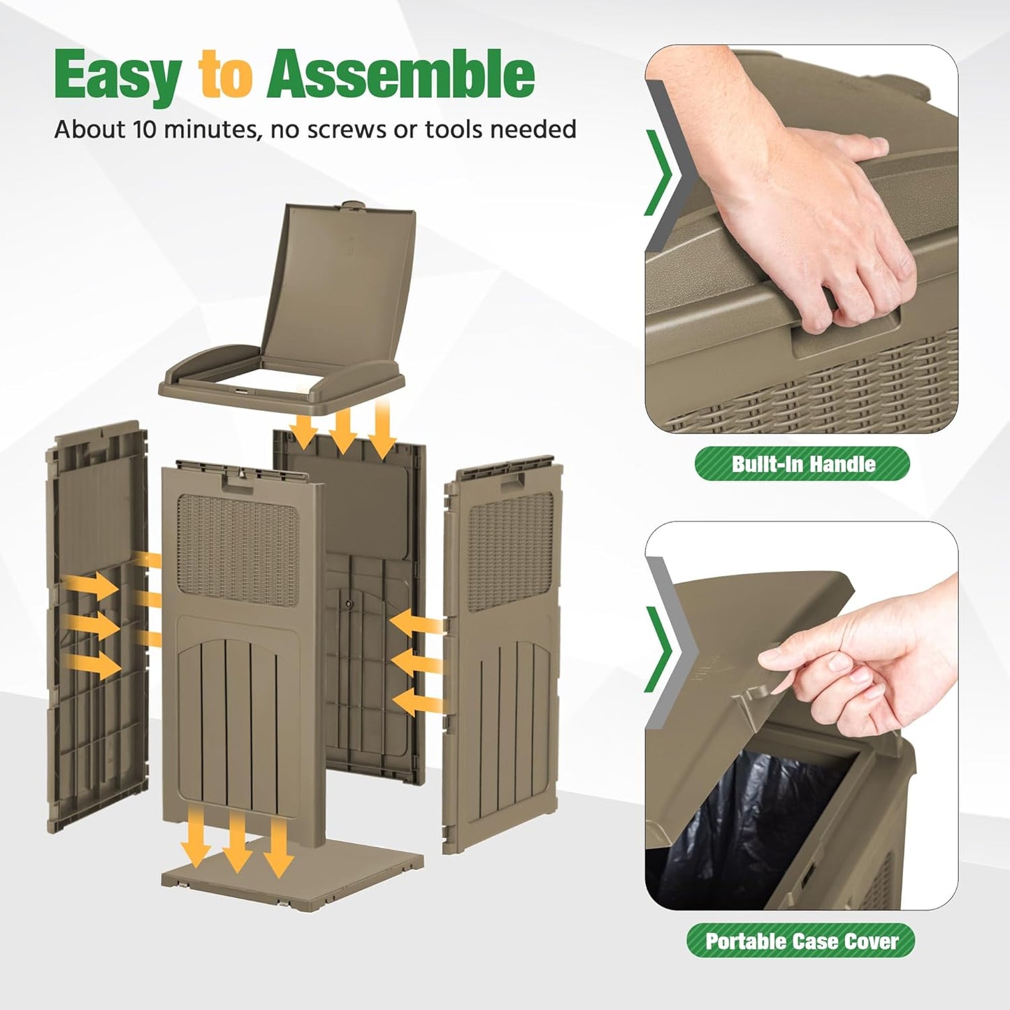 Flamaker 30 Gallon Trash Can, Resin Outdoor Garbage Can with Lid, Waterproof Hideaway Patio Waste Bins for Outside Use (Brown)