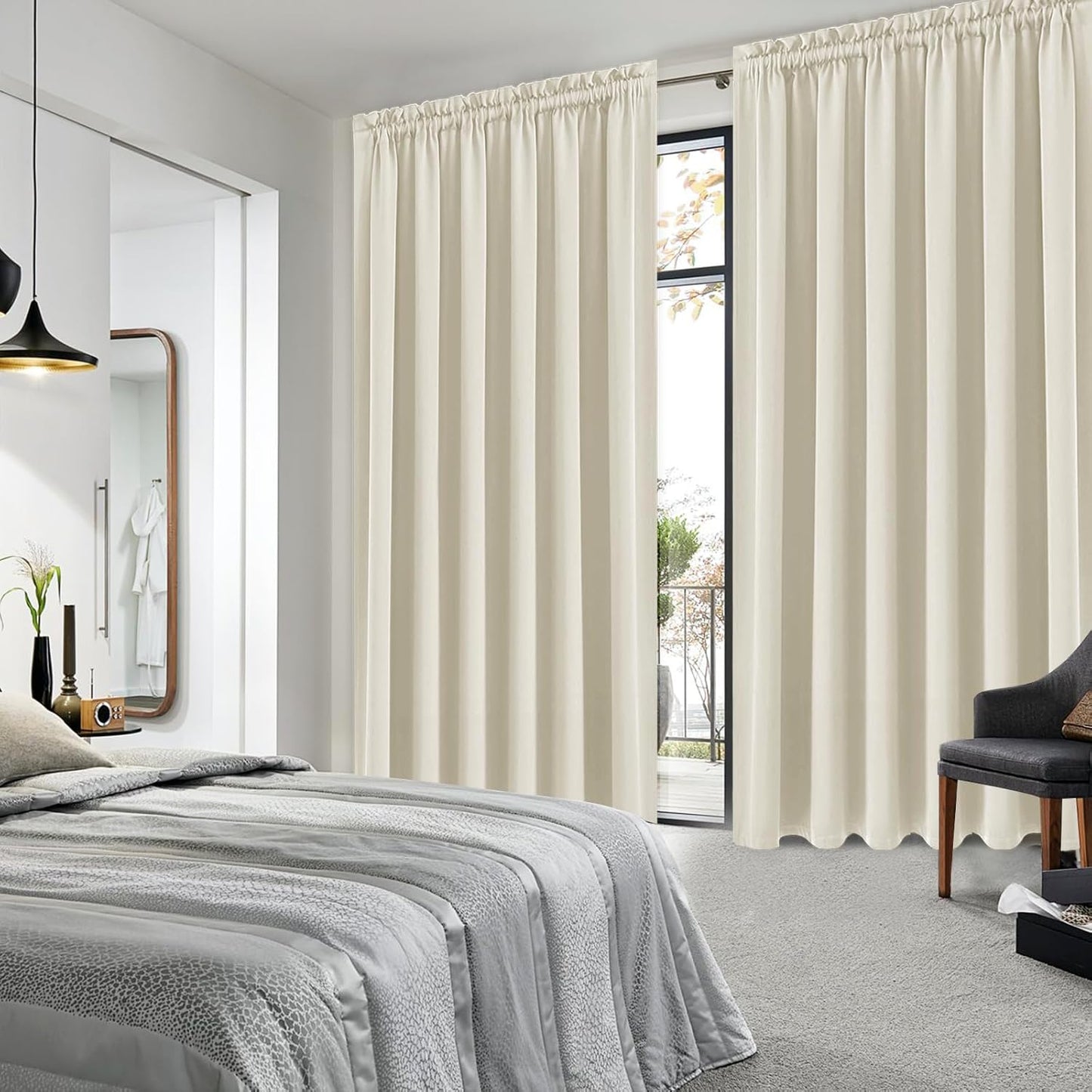DWCN Blackout Curtains for Living Room Thermal Insulated, Energy Saving & Noise Reducing Bedroom Curtains, Light Beige, W 70x L 84 Inch, Set of 2 Rod Pocket Curtain Panels