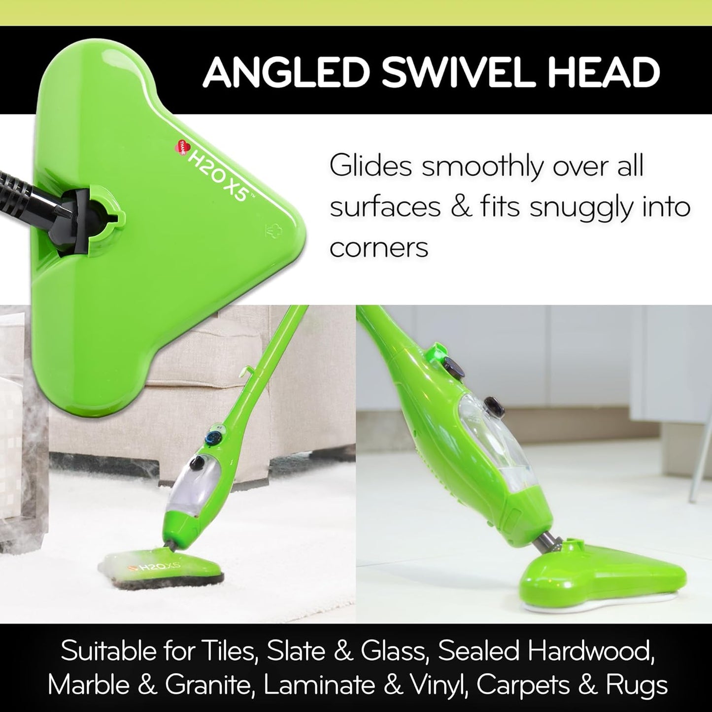 H2O X5 5-in-1 Multi-Purpose Steam Mop, Handheld Steam Cleaner, Adjustable Height, Removable Tank, Large Capacity, Rapid Heat Up, Steam Control, Lightweight, High Pressure