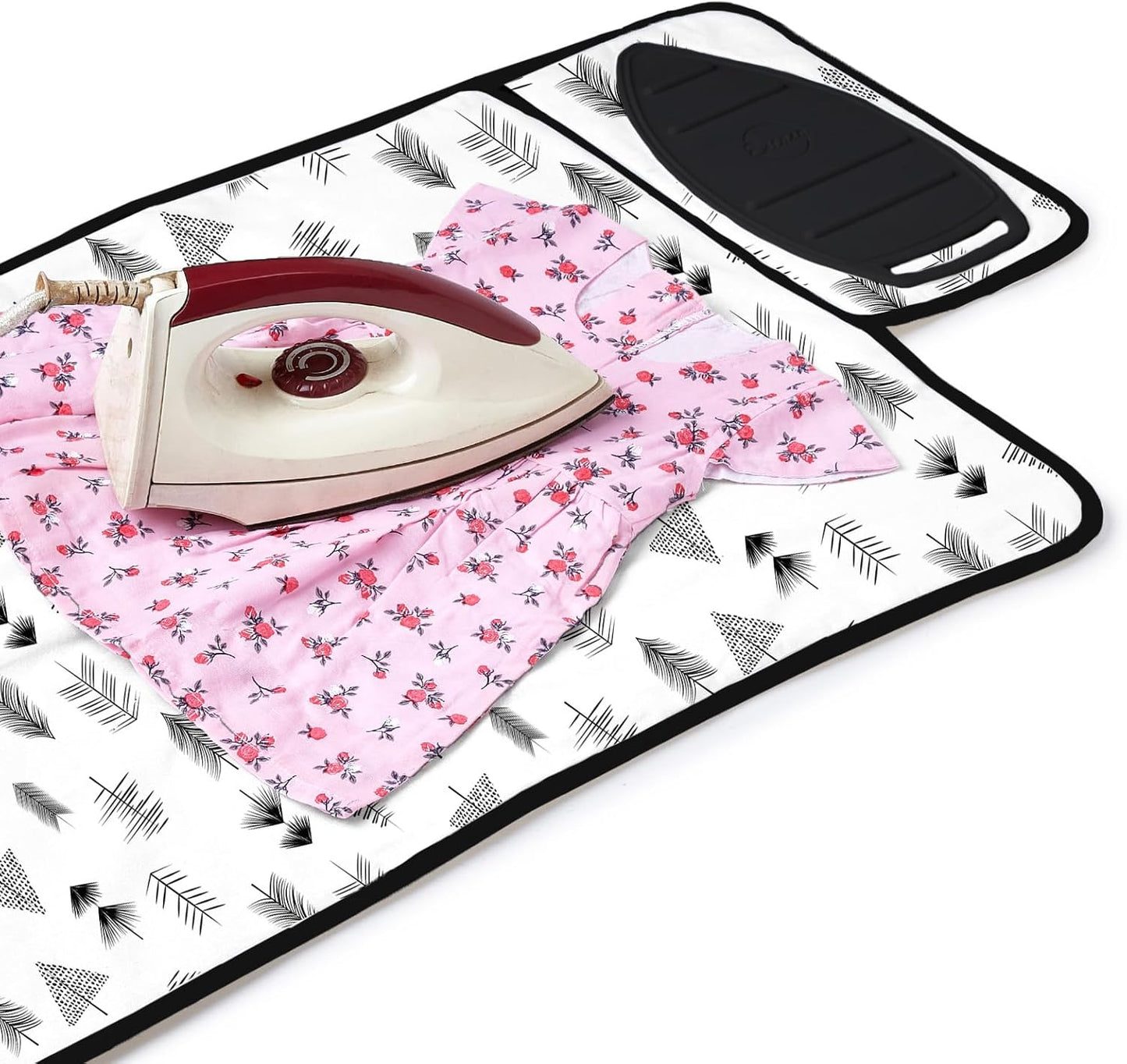 Encasa XO Ironing Mat/Pad (Small 28"x20") with 3mm Padding & Silicone Iron Rest for Steam Pressing on Tabletop or Bed - Heat Resistant, Portable, Quilting & Travel Blanket - Black Arrow