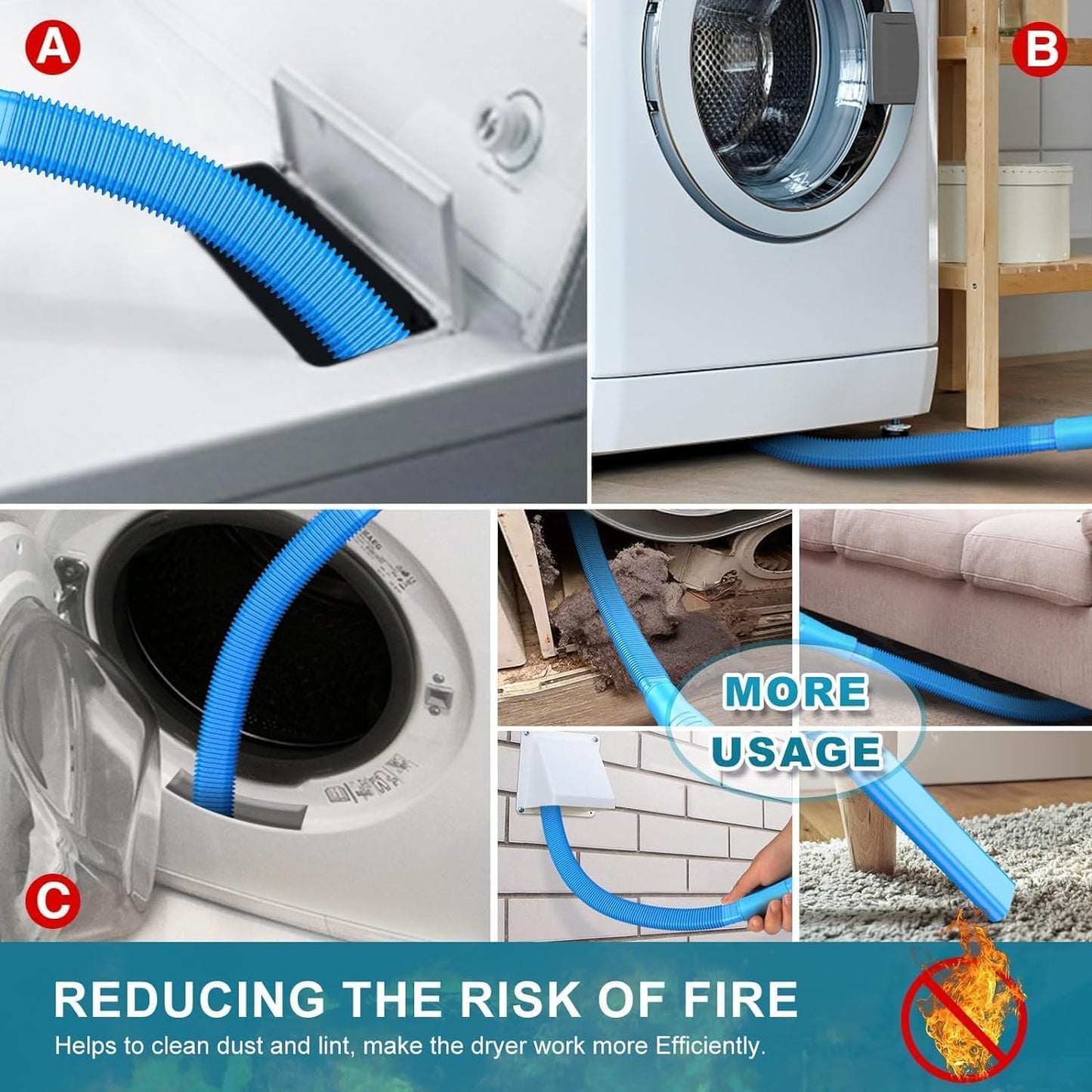 Sealegend 47-Piece 40-Feet Dryer Vent Cleaner Kit, Dryer Cleaning Tools, Omnidirectional Dryer Lint Vacuum Attachment, Dryer Vent Brush, Universal Vacuum & Dryer Adapters (Blue)