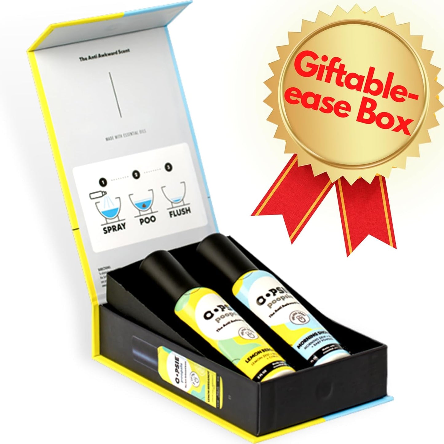 Oopsie Poopsie Pre GO toilet spray, discreet & portable original Pre-poo spray to use on the go. Assorted scents Lemon/Morning Shower Fresh Toilet Odor Eliminator 2oz bottle Gift Set 2 pack