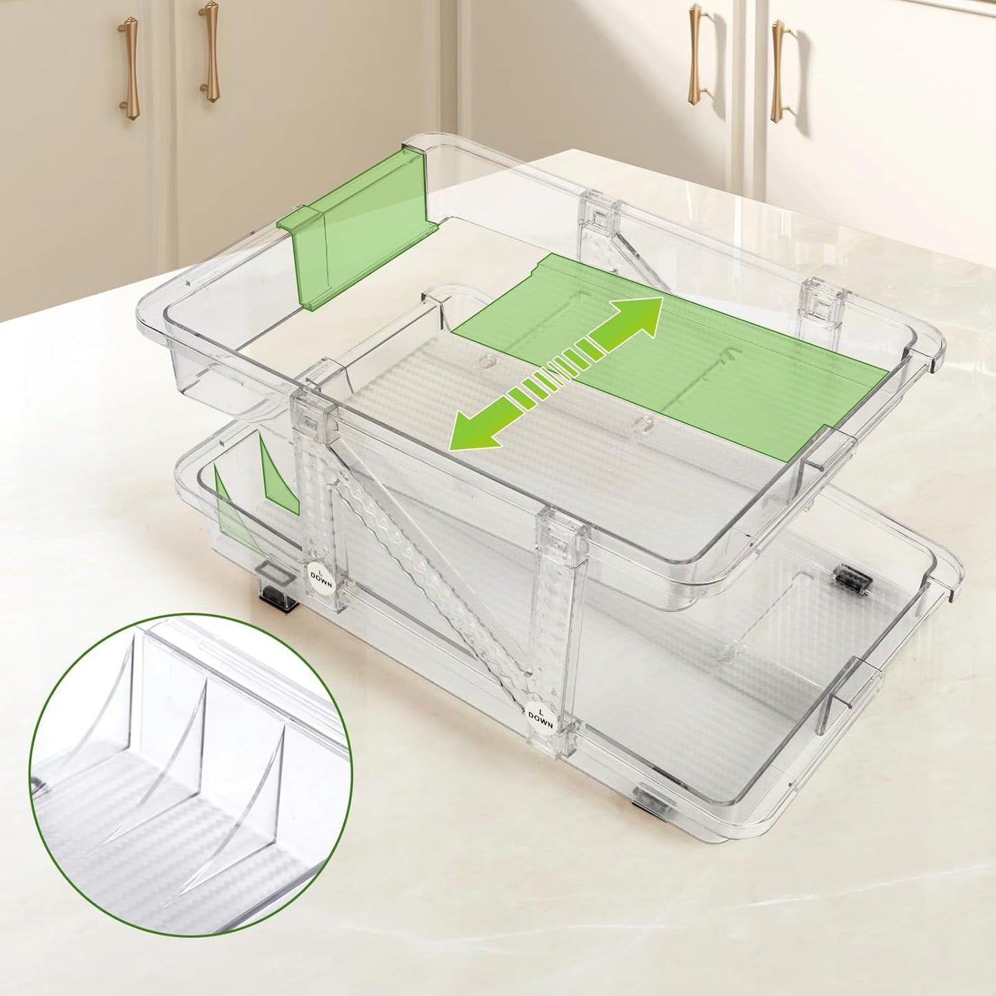 2 Pack Drink Organizer for Refrigerator, Soda Can Dispenser, Adjustable Width Canned Food Pop Cans Container Beverage Holder for Fridge Organizing, Clear Plastic Storage Bins