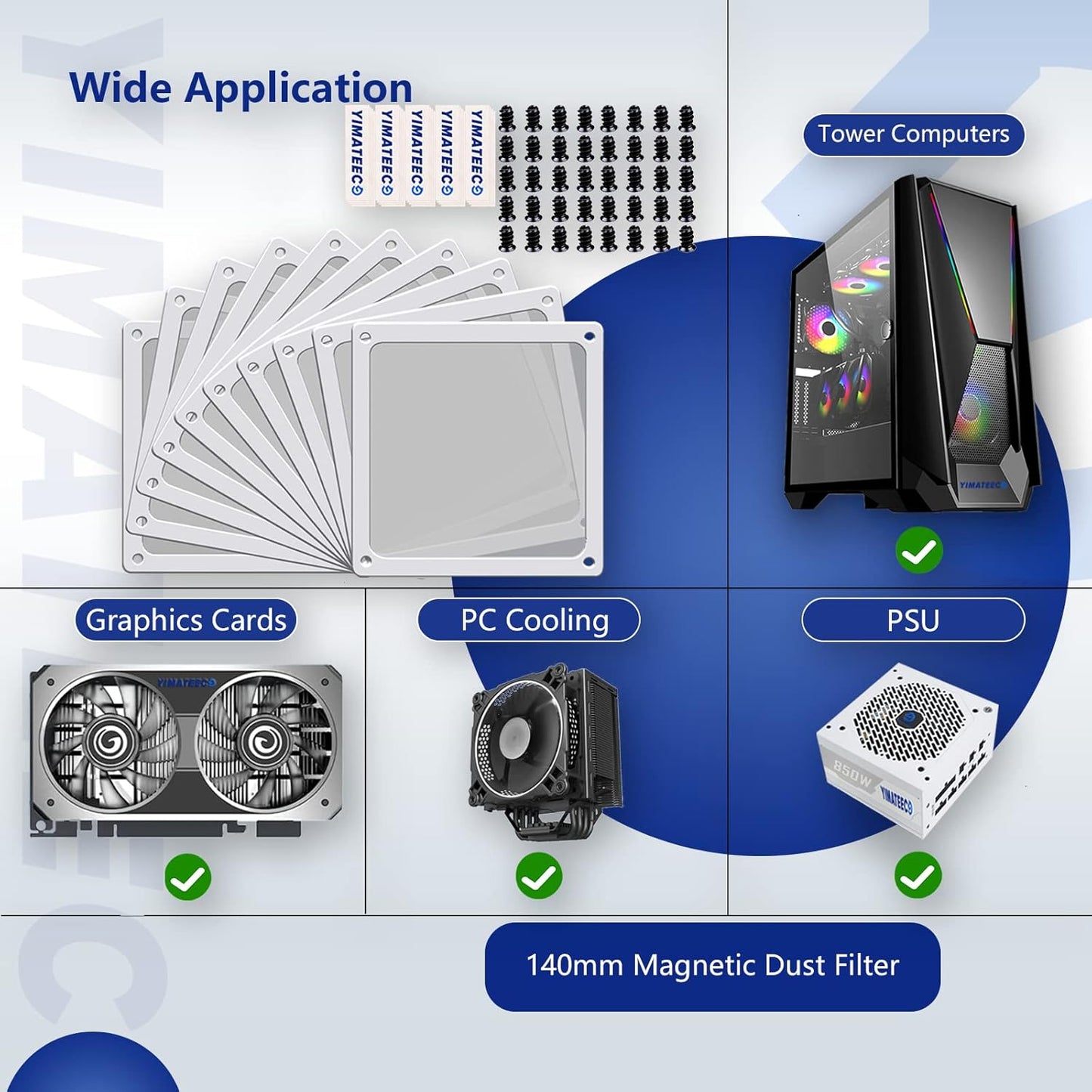 Dust Filter PC 140mm for Computer Cooler/PSU/Routers Nylon 80 Mesh, Magnetic Frame PC Fan Dust Mesh PC Cooler Filter Dustproof Computer Fan Grills (Nylon, 140 * 140mm, 10pcs, White)