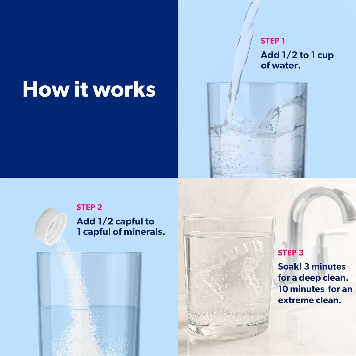 EverSmile AllClean Minerals – Deep Cleaner for Retainers, Clear Aligners, Invisalign, Dentures, Night & Mouth Guards – Removes Stains, Odors & Plaque in 3-Minutes – Up to 120 Uses (300g), 2 Pack