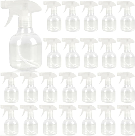 25 Pcs Plastic Spray Bottles 8 oz Empty Clear Refillable Spray Bottles with Adjustable Trigger Sprayers from Fine to Stream for Cleaning Solutions Reusable for Plants Oils Hair