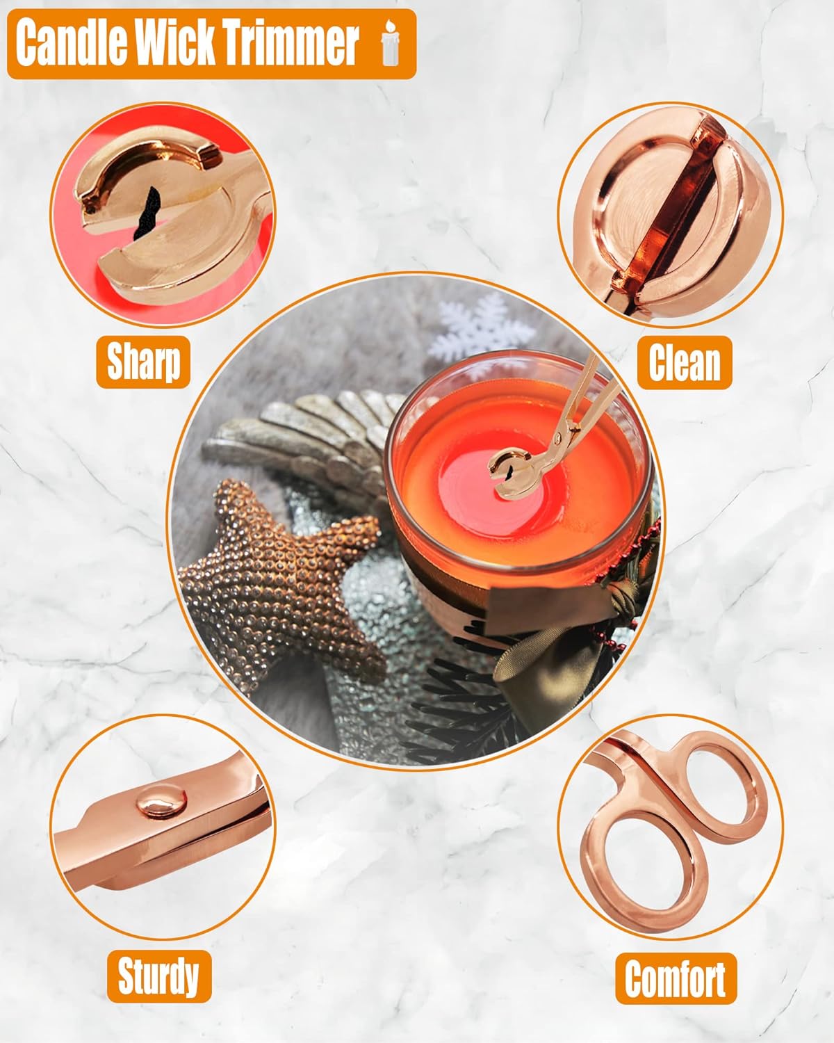 4 in1 Candle Accessory Set with Storage Tray Plate, Candle Wick Trimmer, Candle Wick Snuffer, Candle Wick Dipper, Great for Scented Candles Lovers (Rose Gold)