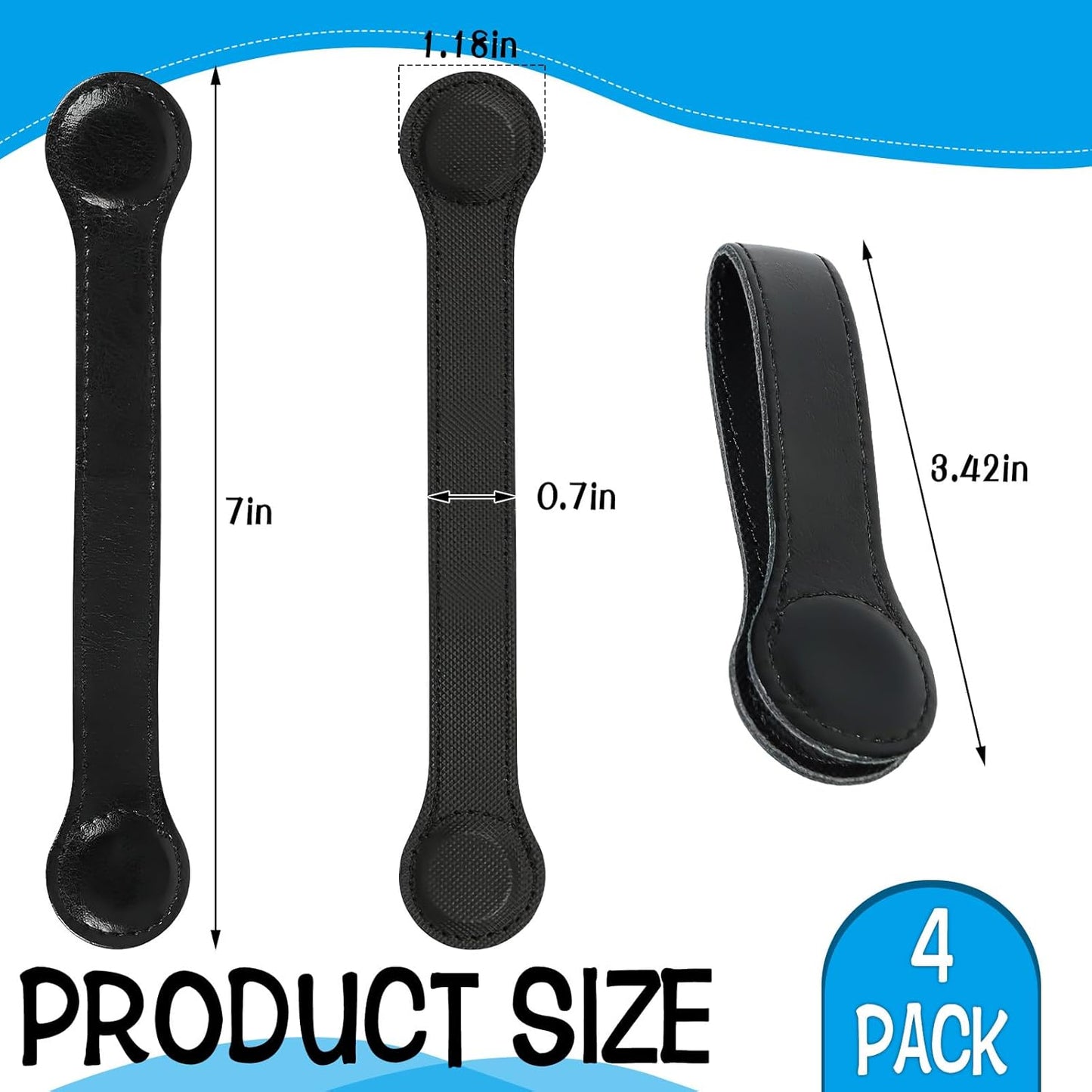 4 PCS Genuine Leather Towel Clips for Kitchen, Magnetic Hand Clips, Towel Holder with Magnet for Rods and Racks, Bathroom Accessory (Black)