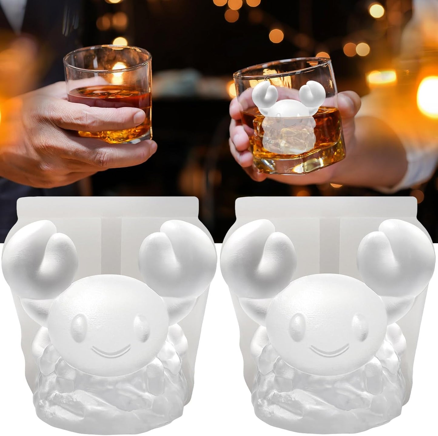 3D Crab Ice Cube Silicone Molds Tray for Whiskey, Cocktail, Drink Decor, Bar; Rich Details. Cute Crabs Gifts for Women Kids Girls Boys, Fun Animal Seafood Shape Soap Epoxy Resign Mold; 2 Pack