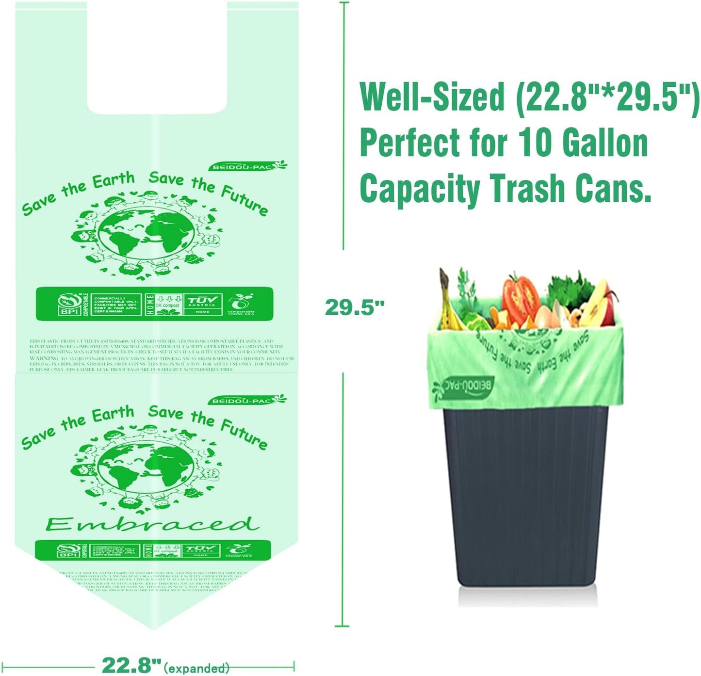 8-10 Gallon Compostable Trash Bags, 120 Count, Compost Bags Kitchen Trash Bags with Handle, Sturdy Biodegradable Garbage Bags Food Scrap Waste Bags, ASTM D6400, US BPI Certified
