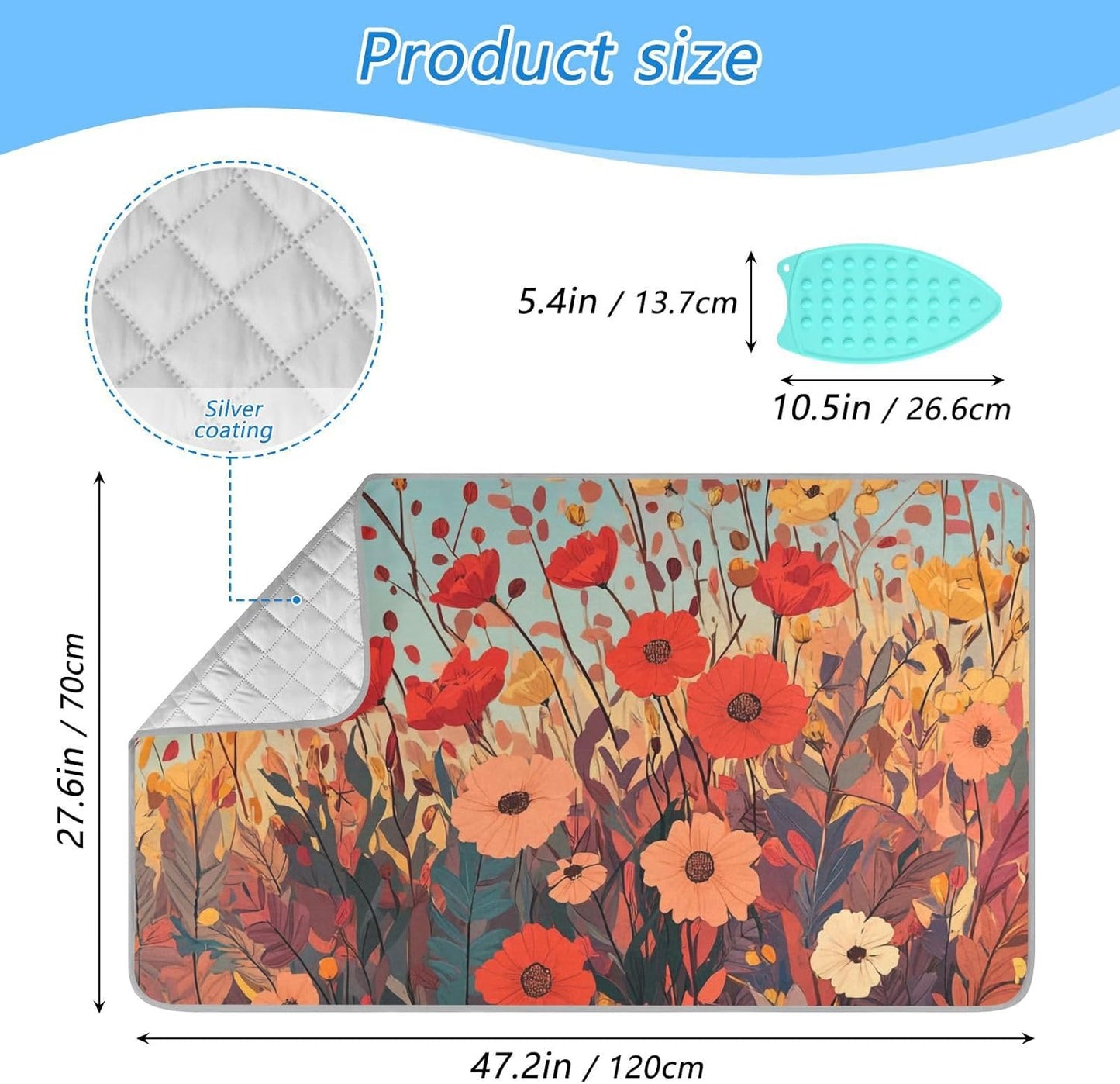 Ironing Mat Portable Ironing Pad Ironing Blanket for Table Top Heat Resistance Double-Side Using Travel Large 47.2 x 27.6 Inch Foldable Lightweight Autumn Poppy Flowers