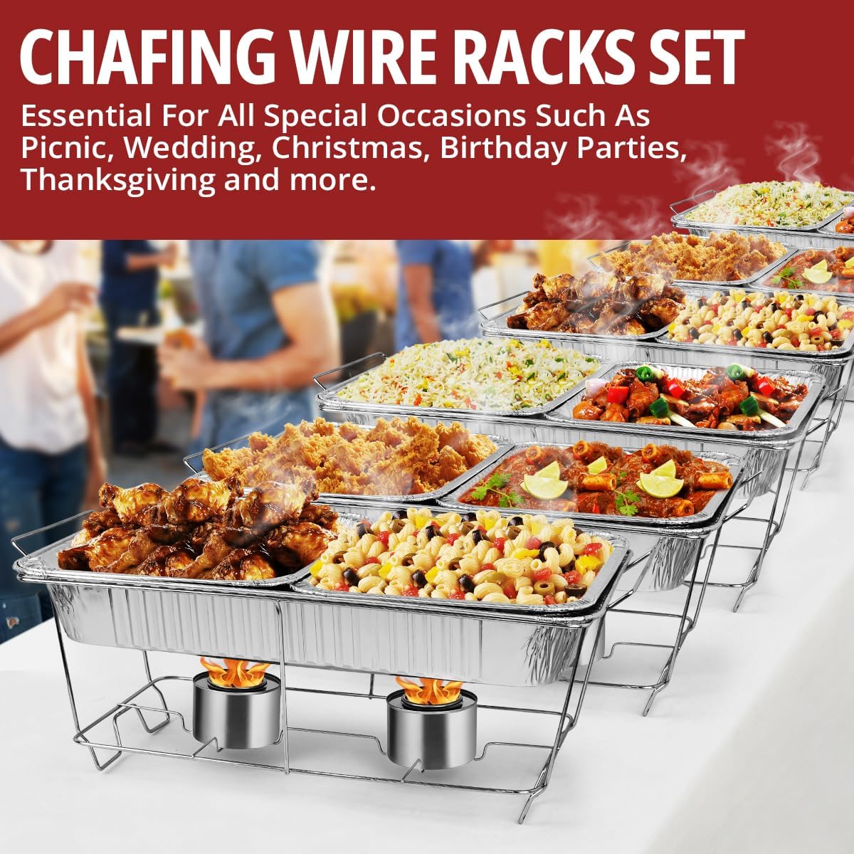12 Pack Chafing Wire Rack Buffet Stand Chrome Frame for Events, Parties, Wedding, & Birthday Party Catering, Full Size Chafing Stand for Dish Serving Trays, Food Warmer Catering Supplies