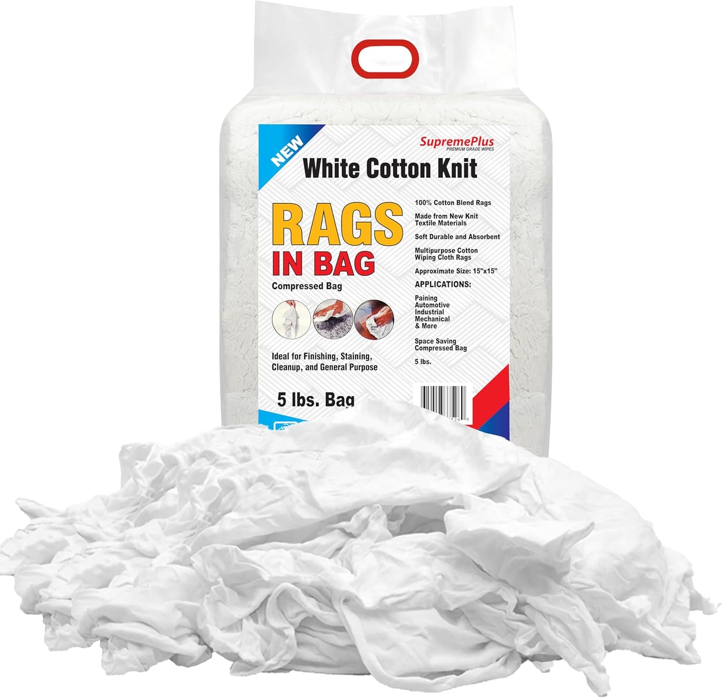 Premium White T-Shirt Cleaning Rags (5 lbs. Bag) – White Cotton Rags for Cleaning, Staining, Painting, Oil, Grease & Dust Removal – Shop Rags Bulk for Multipurpose use