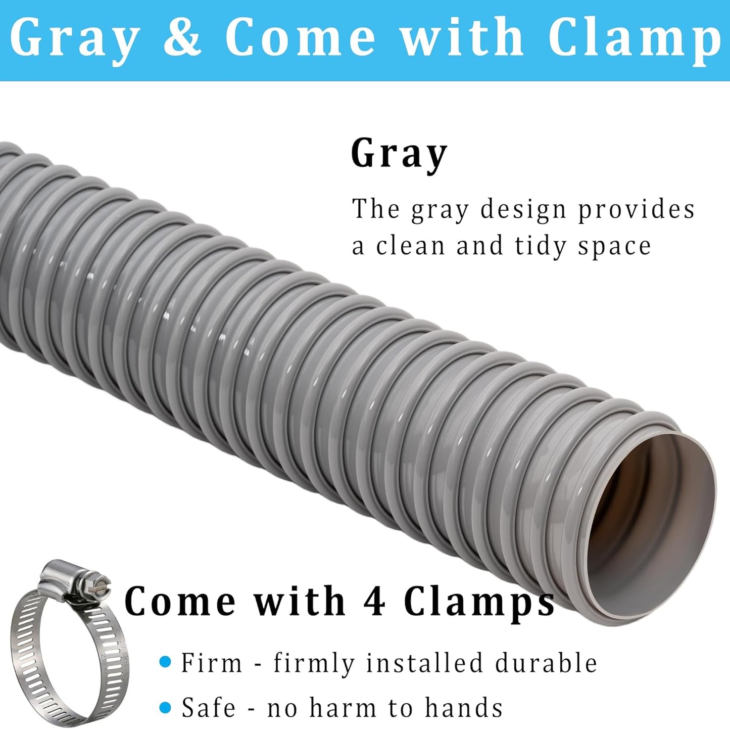 Dust Collection Hose 2 in × 10 ft Heavy Duty Flexible PVC Reinforced Thicken Helix Suction Discharge Corrugated Pipe Hose for Fume Dust Collector Fitting Wood Chip Saw (2 inch gray hose)